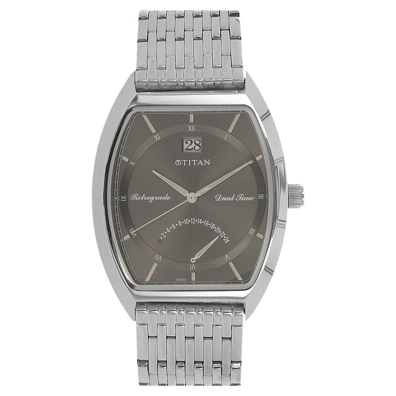 Titan Dual Time Anthracite Dial Stainless Steel Strap watch for Men
