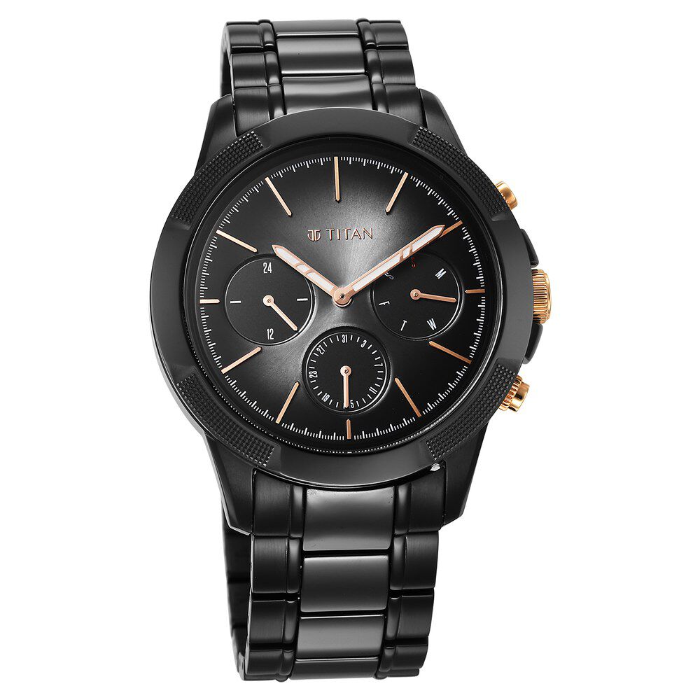 Buy Online Titan Quartet Black Dial Analog with Day and Date Steel