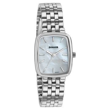 Sonata Festive Quartz Analog Mother Of Pearl Dial Silver Metal Strap Watch For Women