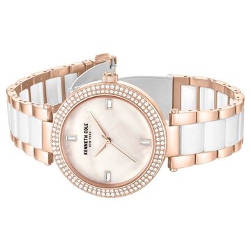Kenneth Cole Quartz Analog White Dial White Stainless Steel & Ceramic Strap Watch For Women
