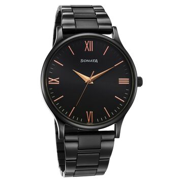 Sonata Aspire Quartz Analog Black Dial Stainless Steel Strap Watch for Men