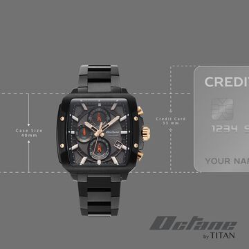 Octane Velocity Sporty Black Dial Tonneau Black And Rose Gold Steel Watch For Men