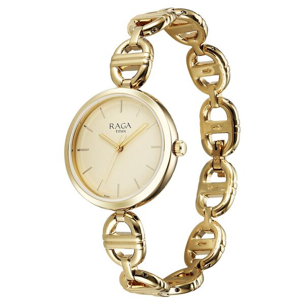 Titan Raga Showstopper Quartz Analog Champagne Dial Metal Strap Watch For Women - image number 2