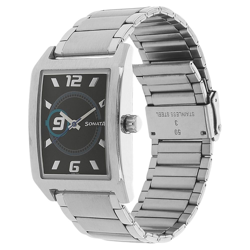 Sonata Quartz Analog Black Dial Stainless Steel Strap Watch for Men