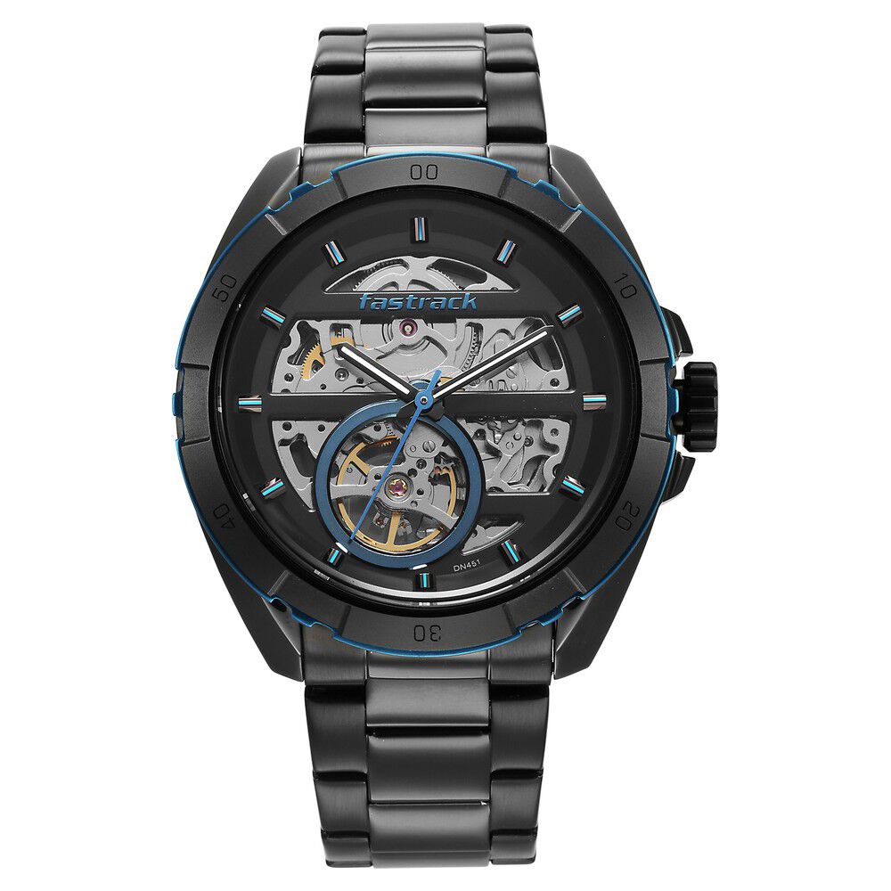 Fastrack Automatics Black Dial Black Stainless Steel Strap Watch For Guys-picture-20