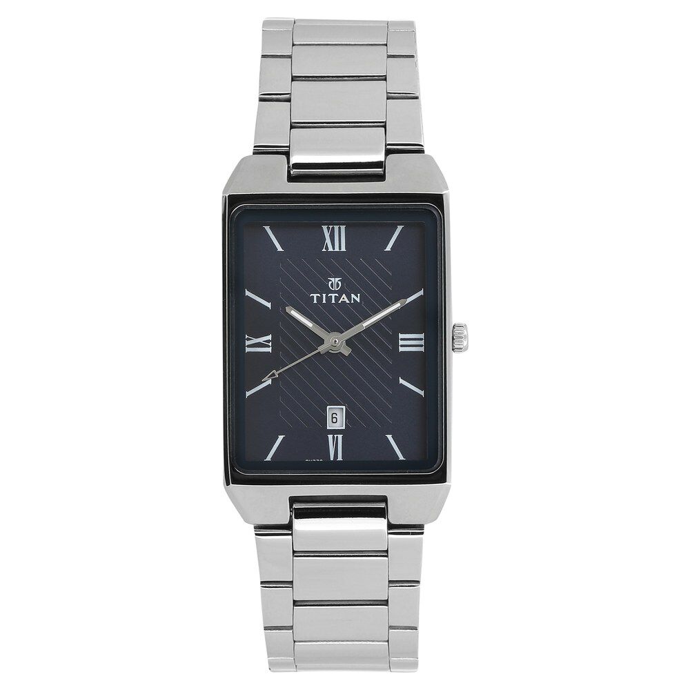 Buy Online Titan Blue Dial Analog with Date Stainless Steel Strap