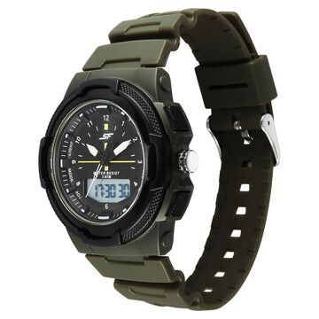 SF Maverick Quartz Digital Ana Digi Black Dial PU Strap Watch For Men