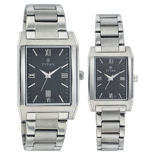 Titan Quartz Analog with Date Black Dial Watch for Couple - image number 0