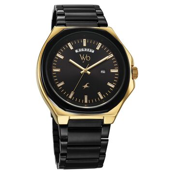 Vyb Orion By Fastrack Quartz Analog Black Dial Metal Strap Watch For Guys
