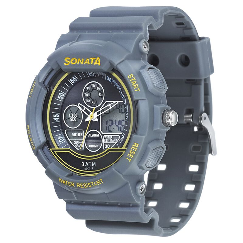 SF Super Fibre Quartz Analog Digital Black Dial Plastic Strap Watch for Men