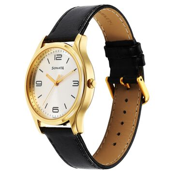 Sonata Traditional Essentials Quartz Analog Silver Dial Leather Strap Watch for Men