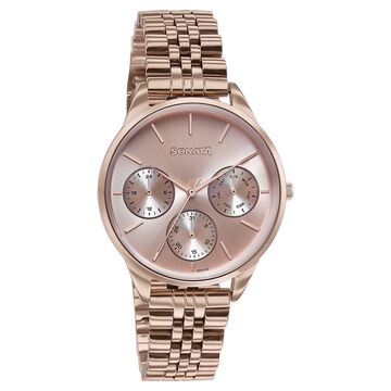 Sonata Wedding Edit Quartz Multifunction Pink Dial Stainless Steel Strap Watch For Women