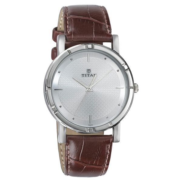 Titan Quartz Analog Silver Dial Leather Strap Watch for Men - image number 0