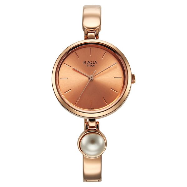 Titan Raga Power Pearls Quartz Analog Rose Gold Dial Metal Strap with pearl Watch for Women - image number 1