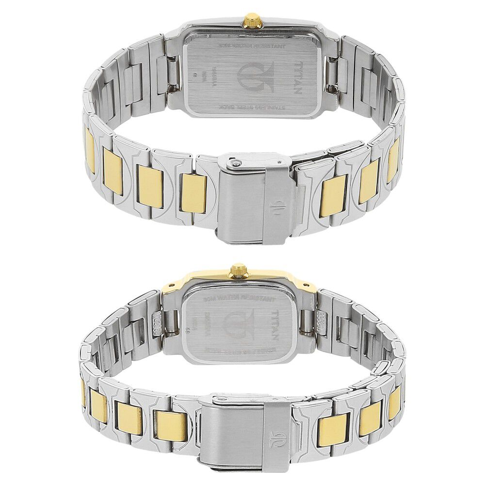 Titan Quartz Analog with Date Champagne Dial Stainless Steel Strap Watch for Couple