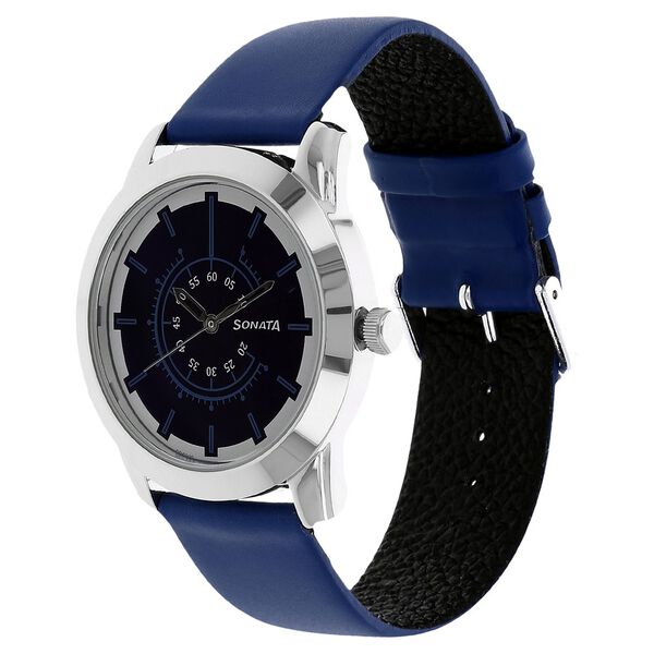 Sonata Quartz Analog Purple Dial Leather Strap Watch for Men - image number 1