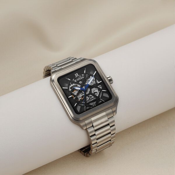 Titan Shaped Automatics Anthracite Dial Grey Stainless Steel Strap watch  for Men - Main Image