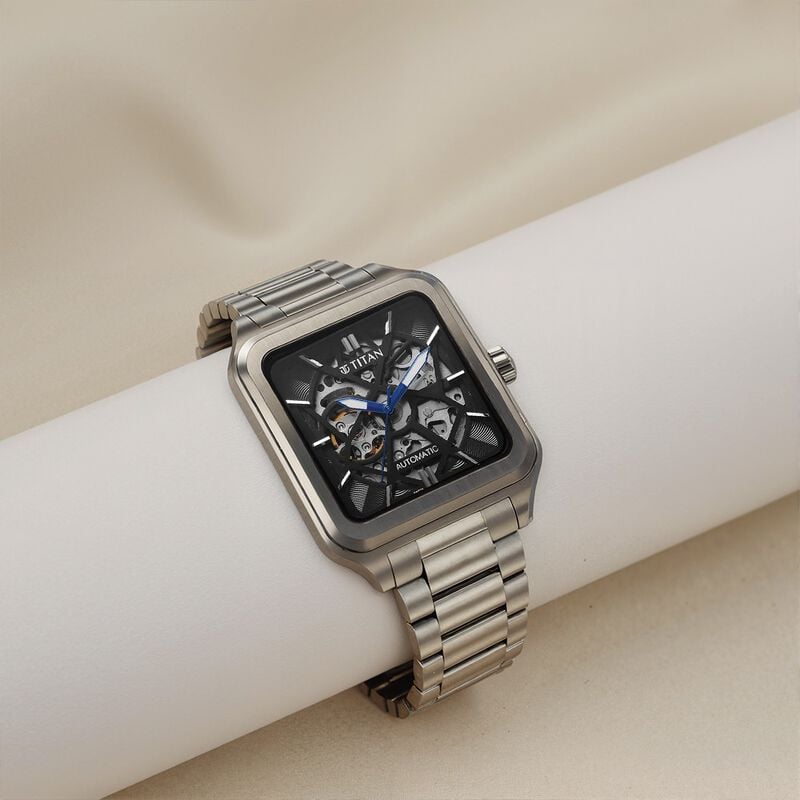 Titan Shaped Automatics Anthracite Dial Grey Stainless Steel Strap watch for Men