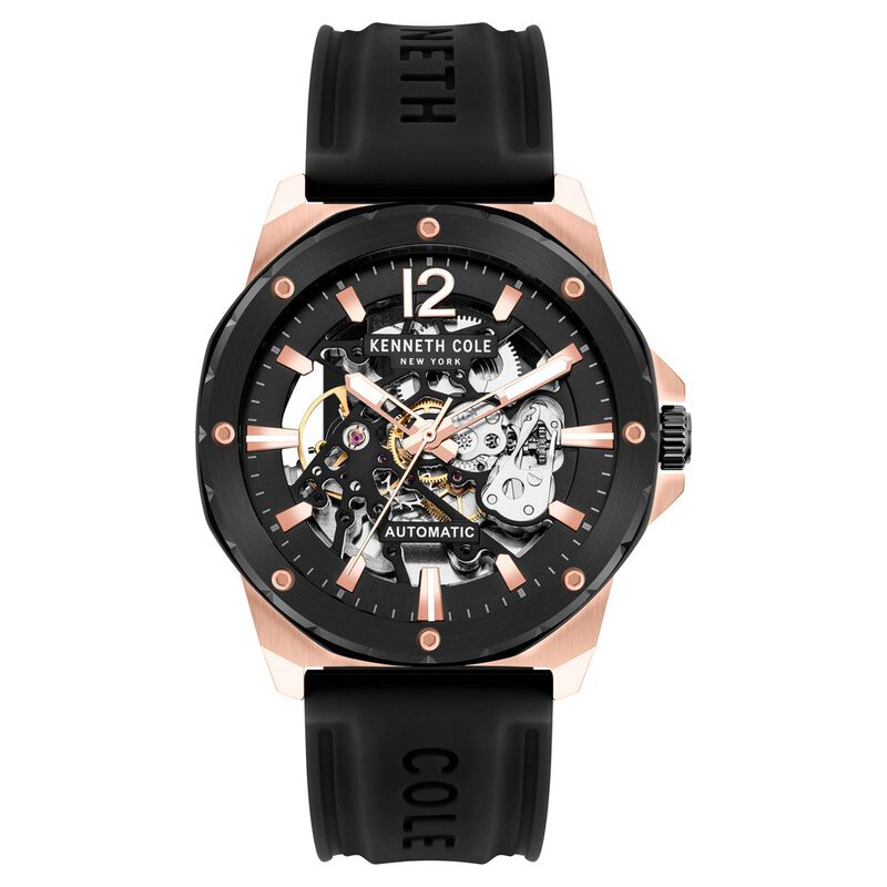 Kenneth Cole Automatic Black Dial Silicone Strap Watch for Men