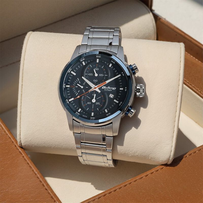 Titan Octane Quartz Chronograph Blue Round Dial Silver Stainless Steel Strap Watch For Men