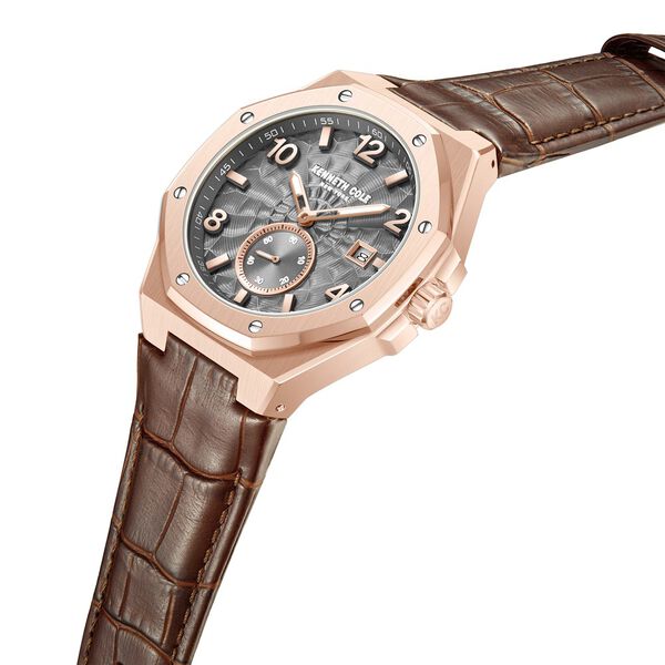 Kenneth Cole Automatic Brown Leather Strap Watch For Men - image number 3