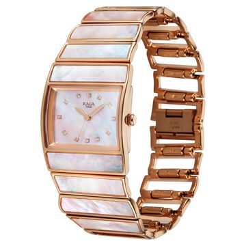 Titan Raga Power Pearls 2.0 Quartz Analog Mother Of Pearl Dial Rose Gold Metal Strap Watch For Women
