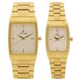 Titan Quartz Analog with Date Champagne Dial Stainless Steel Strap Watch for Couple