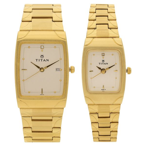 Titan Quartz Analog with Date White Dial Stainless Steel Strap Watch for Couple - image number 0