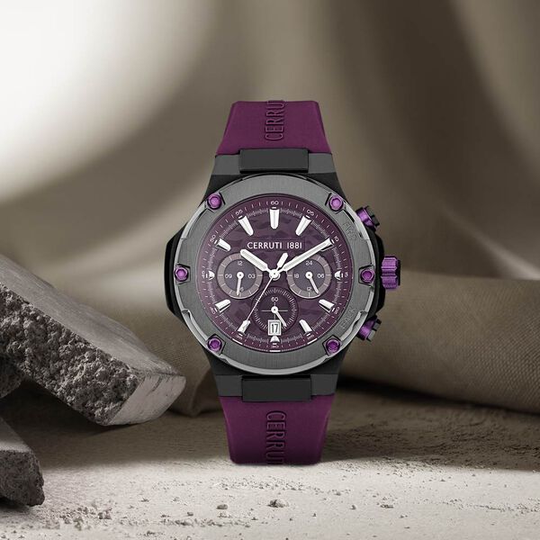 Cerruti 1881 Purple Dial Silicone Strap Watch for Men - image number 2