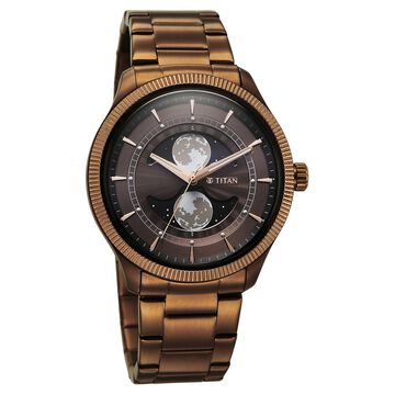 Titan Stellar Analog with Dual Moon Phase and Brown Dial IP Bronze Stainless Steel Strap Watch for Men