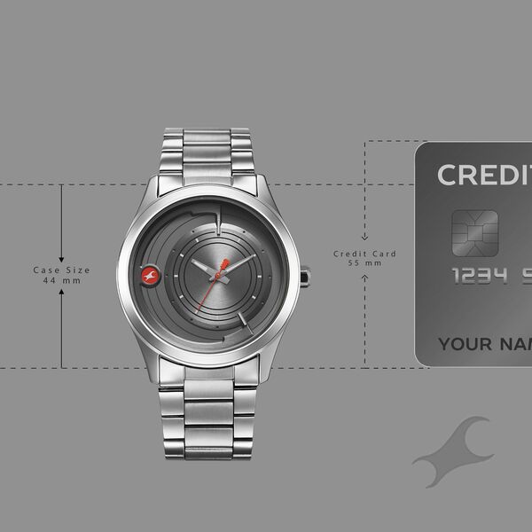 Fastrack Groove Quartz Analog Grey Dial Silver Stainless Steel Strap Watch For Guys - image number 3