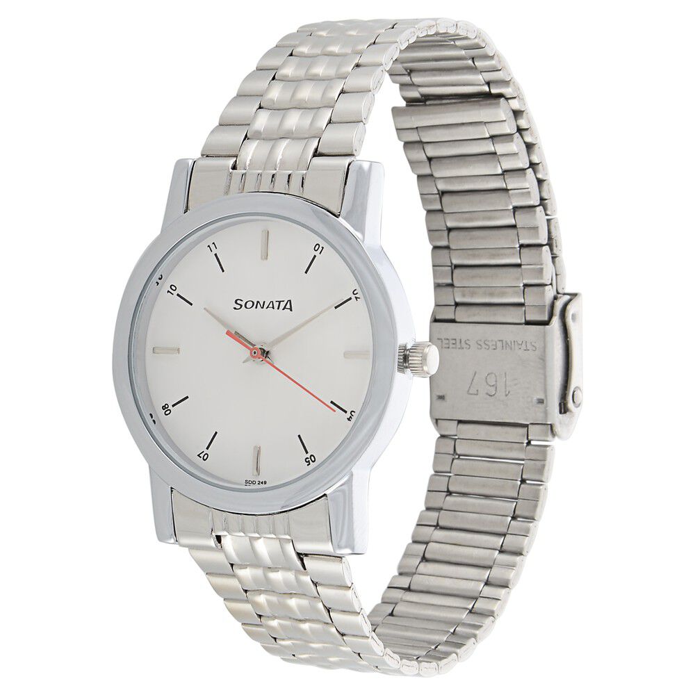 Buy Online Sonata Quartz Analog White Dial Stainless Steel Strap