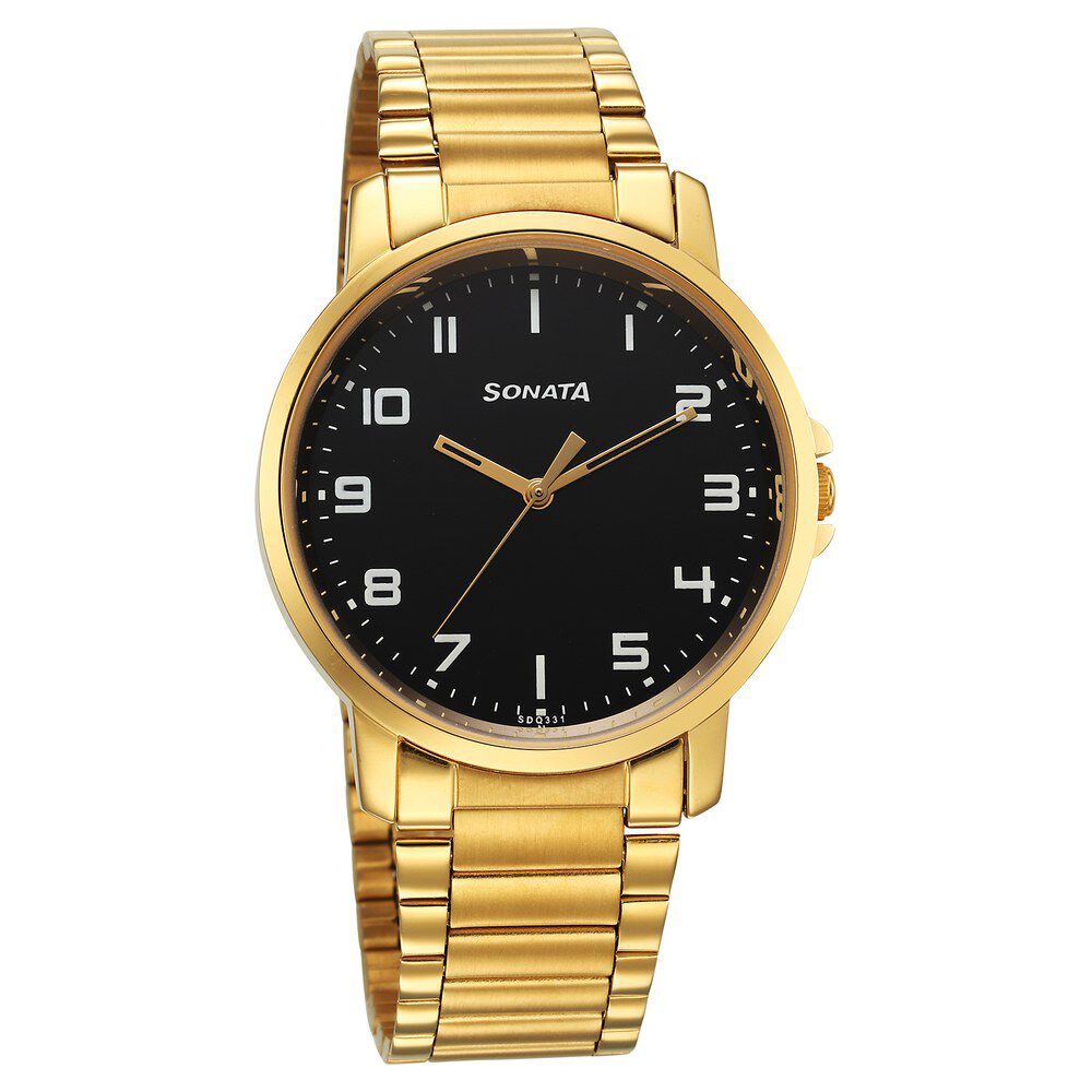 Buy Online Sonata Traditional Essentials Quartz Analog Black Dial Stainless Steel Strap Watch for Men 77083ym07 Titan