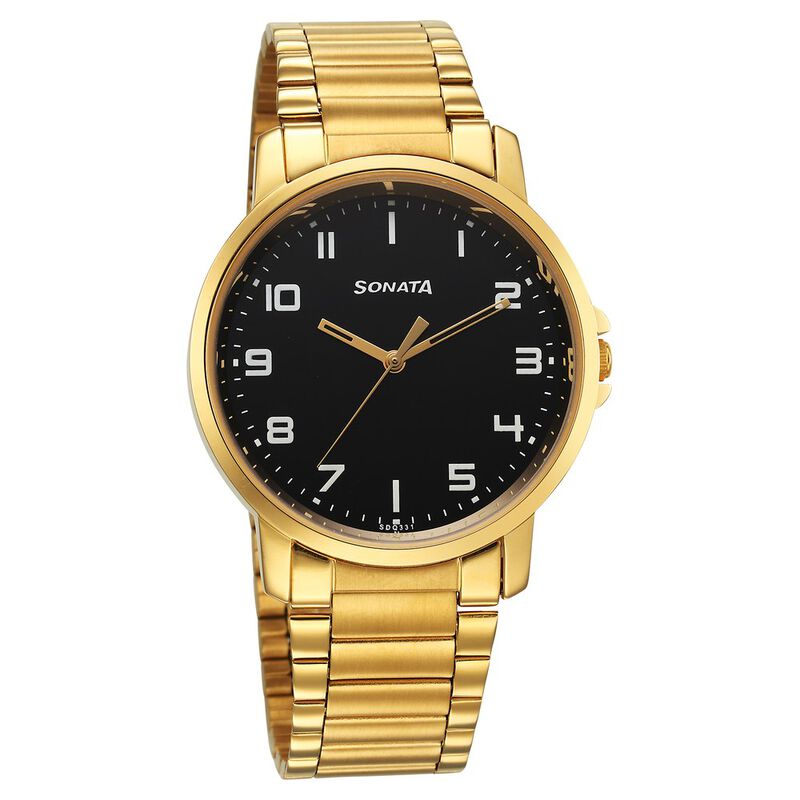 Sonata Traditional Essentials Quartz Analog Black Dial Stainless Steel Strap Watch for Men