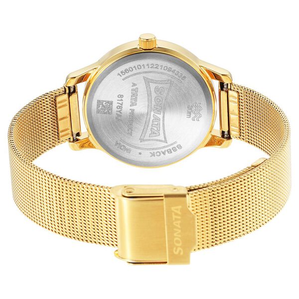 Sonata Classic Gold Blue Dial Metal Strap Watch for Women - image number 3