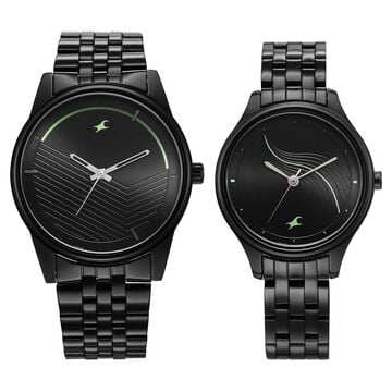 Fastrack Mixmatched Quartz Analog Black Dial Black Stainless Steel Strap Watch for Couple