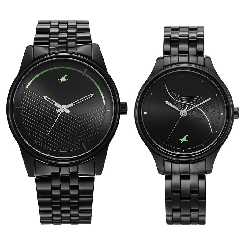 Fastrack Mixmatched Quartz Analog Black Dial Black Stainless Steel Strap Watch for Couple - image number 0
