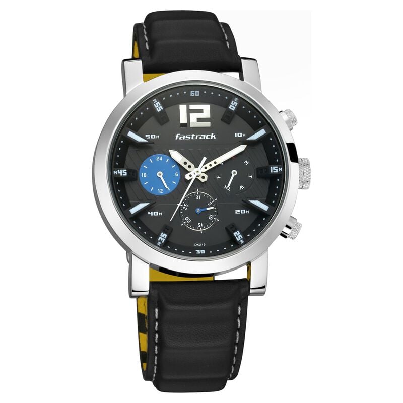 Fastrack Fastfit Quartz Multifunction Black Dial Leather Strap Watch for Guys - image number 1