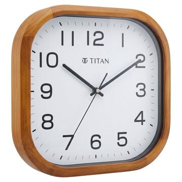 Titan Wooden Classic White Dial Square Wall Clock with Pine Wood Frame & Silent Sweep | 30 cm x 30 cm x 5 cm