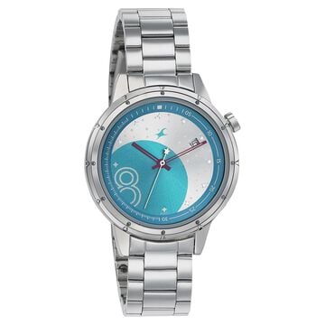 Fastrack Space Rover Quartz Analog with Date Blue Dial Stainless Steel Strap Watch for Girls