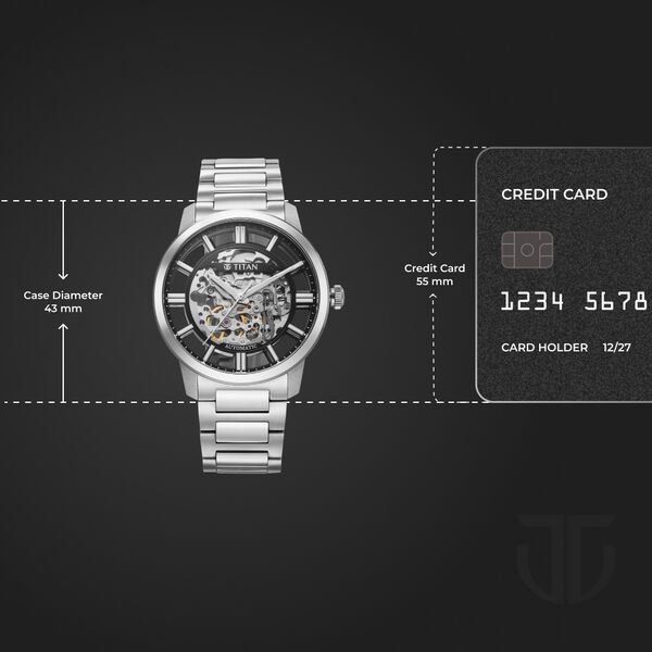Titan See-Through Skeletal Automatic Analog with Black Dial Silver Stainless Steel Strap Watch for Men - image number 3