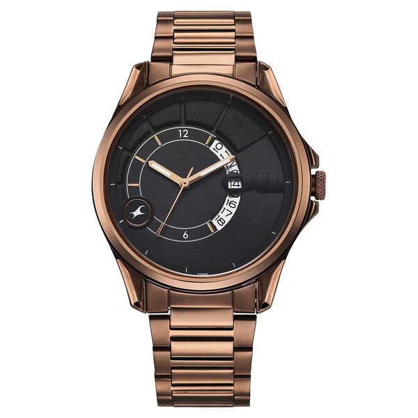 Fastrack Groove Quartz Analog with Date Black Dial Brown Stainless Steel Strap Watch For Guys - image number 1