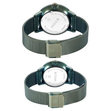 Titan Bandhan Green Dial Quartz Multifunction Stainless Steel Strap watch for Couple