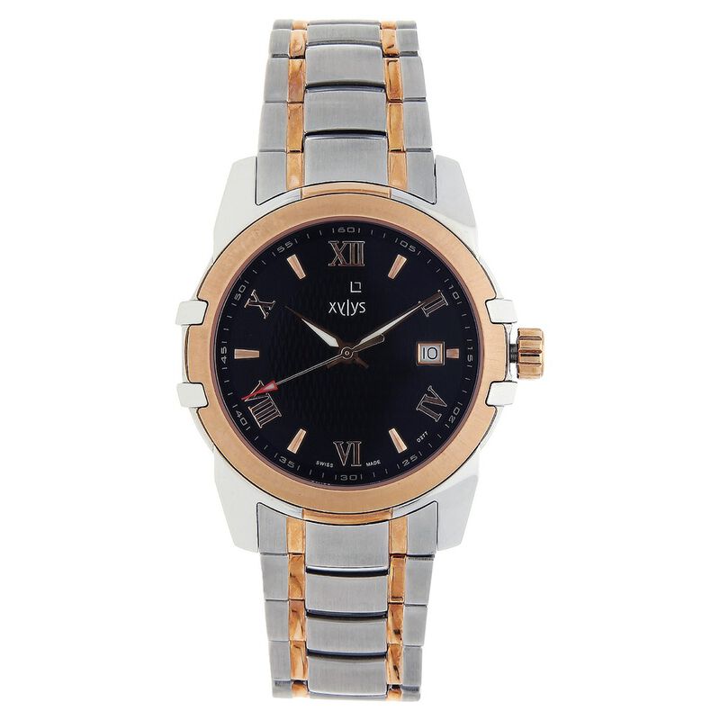 Xylys Swiss Analog with Date Two Toned Stainless Steel Strap and Black Dial Watch For Men