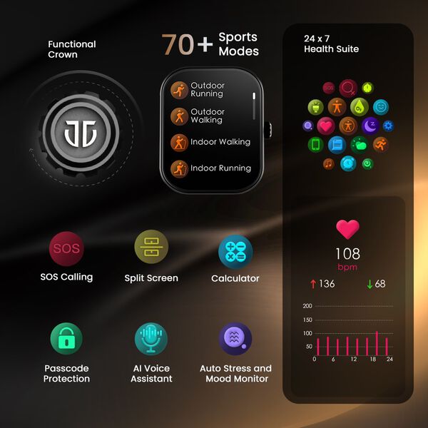 Titan Mirage with 4.97 cm AMOLED Display and AOD, Functional Crown, BT Calling Smartwatch with Pink Leather Strap - image number 3
