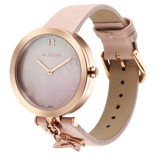 Titan Purple Unending Beauty Quartz Analog Mother Of Pearl Dial Leather Strap watch for Women - image number 3