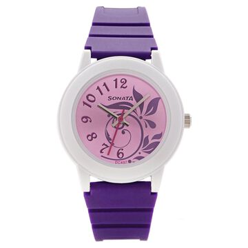 SF Quartz Analog Pink Dial Plastic Strap Watch for Women