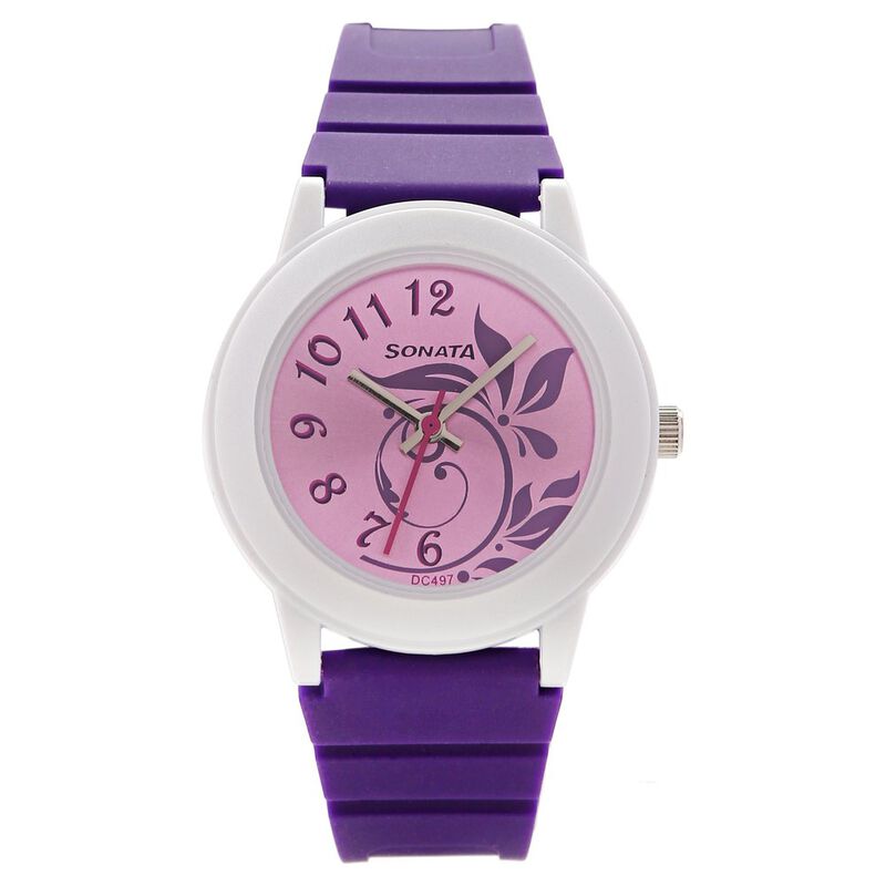 SF Quartz Analog Pink Dial Plastic Strap Watch for Women