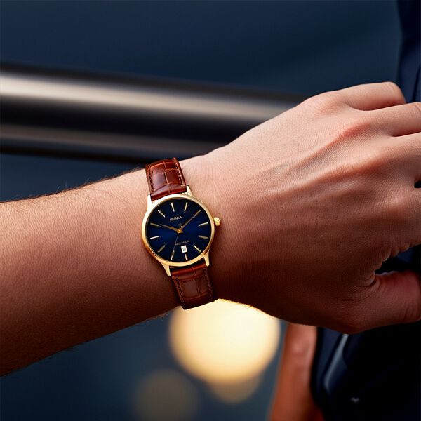 Titan Nebula Abhiyant 18k Gold Hand-Wound Mechanical Analog with Exhibition Caseback Leather Strap Watch for Men - image number 9