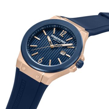 Kenneth Cole Quartz Analog with Date Blue Dial Silicone Strap Watch for Men